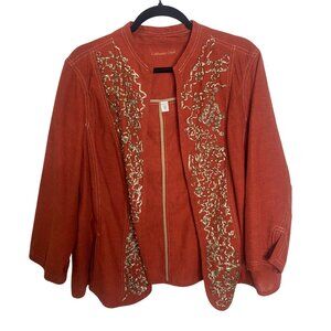 Coldwater Creek Cardigan Jacket Womens Size 20 Plus Size Orange Floral Embellish